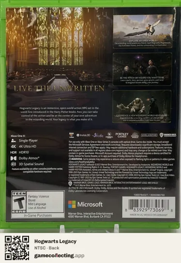 Hogwarts Legacy Xbox One, NTSC box back