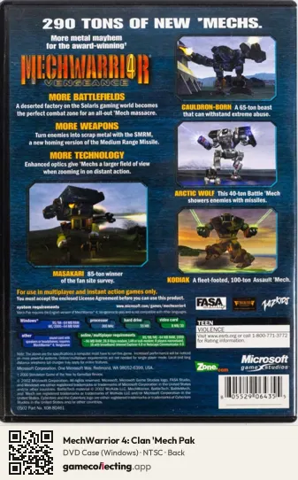 MechWarrior 4: Clan 'Mech Pak Computer, NTSC box back