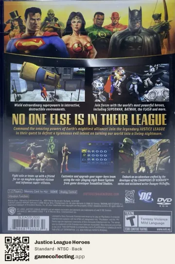 Justice League Heroes PlayStation 2, NTSC box back