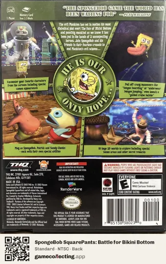SpongeBob SquarePants: Battle for Bikini Bottom Nintendo GameCube, NTSC box back
