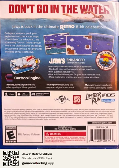 Jaws: Retro Edition PlayStation 5, NTSC box back