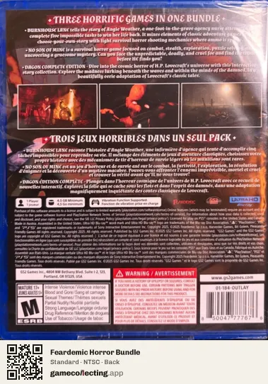 Feardemic Horror Bundle PlayStation 5, NTSC box back