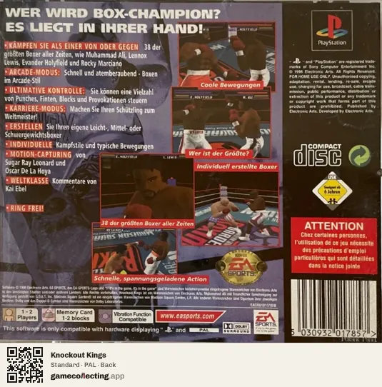 Knockout Kings PlayStation, PAL box back