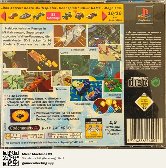 Micro Machines V3 PlayStation, Germany box back