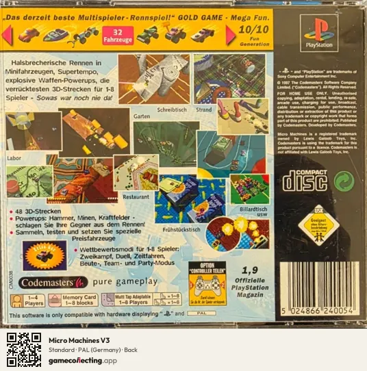 Micro Machines V3 PlayStation, Germany box back
