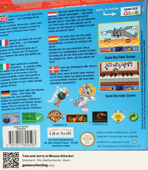 Tom and Jerry in Mouse Attacks! Game Boy Color, Netherlands box back