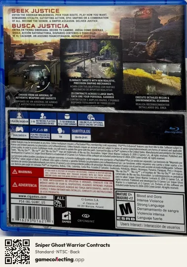 Sniper Ghost Warrior Contracts PlayStation 4, NTSC box back