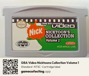 GBA Video Nicktoons Collection Volume 1 Game Boy Advance, NTSC cartridge label