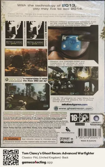 Tom Clancy's Ghost Recon: Advanced Warfighter Xbox 360, United Kingdom box back