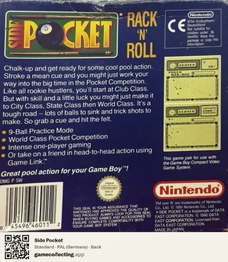 Side Pocket Game Boy, Germany box back