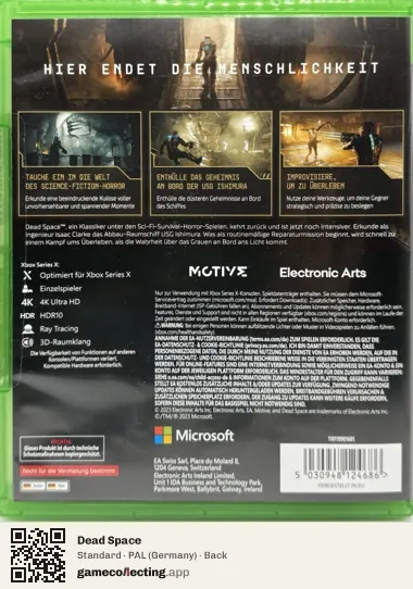 Dead Space Xbox Series X, Germany box back