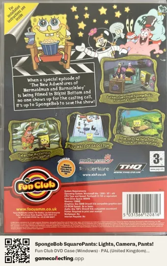 SpongeBob SquarePants: Lights, Camera, Pants! Computer, United Kingdom box back