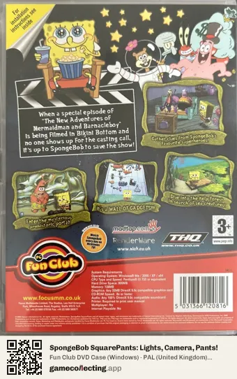 SpongeBob SquarePants: Lights, Camera, Pants! Computer, United Kingdom box back