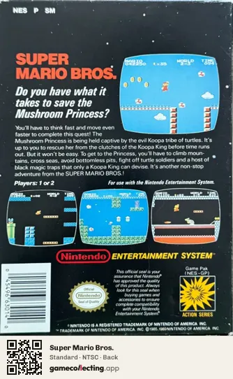 Super Mario Bros. Nintendo Entertainment System, NTSC box back