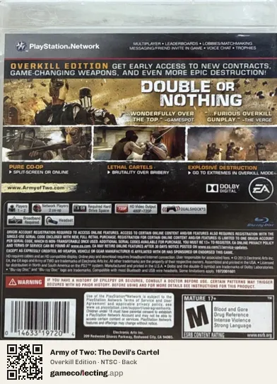 Army of Two: The Devil's Cartel PlayStation 3, NTSC box back