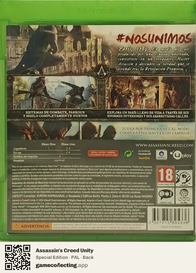 Assassin's Creed Unity Xbox One, PAL box back