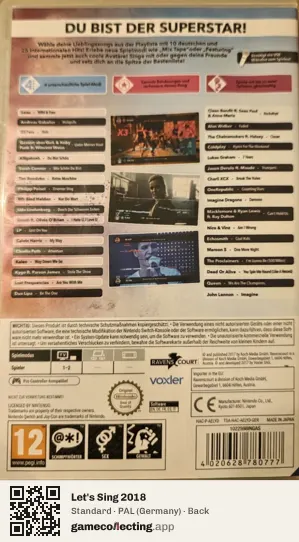 Let's Sing 2018 Nintendo Switch, Germany box back
