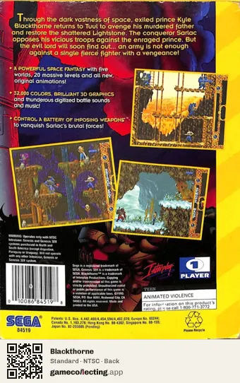 Blackthorne Sega 32X, NTSC box back