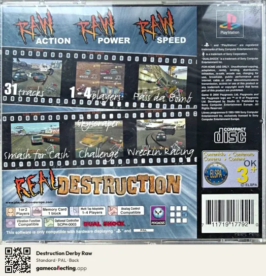 Destruction Derby Raw PlayStation, PAL box back