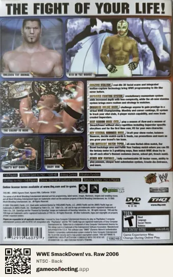WWE SmackDown! vs. Raw 2006 PlayStation 2, NTSC box back