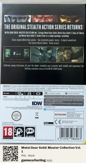 Metal Gear Solid: Master Collection Vol. 1 Nintendo Switch, PAL box back
