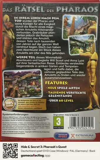 Hide & Secret 3: Pharaoh's Quest Computer, Germany box back