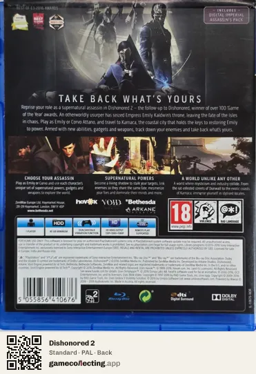 Dishonored 2 PlayStation 4, PAL box back