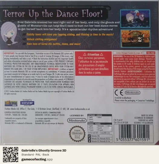 Gabrielle's Ghostly Groove 3D Nintendo 3DS, PAL box back