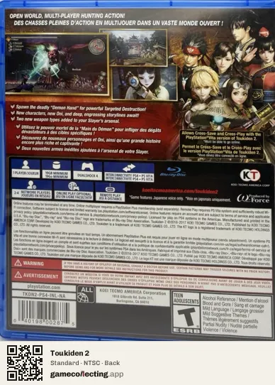 Toukiden 2 PlayStation 4, NTSC box back