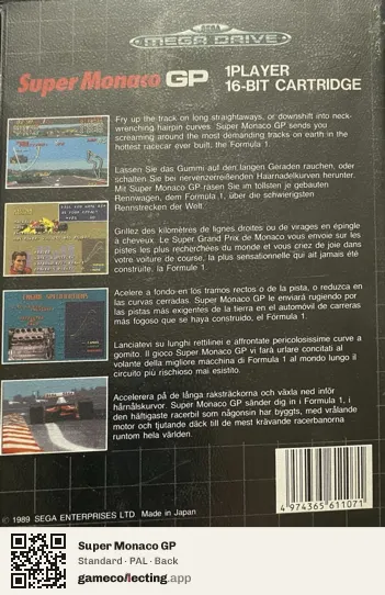 Super Monaco GP Sega Mega Drive / Genesis, PAL box back