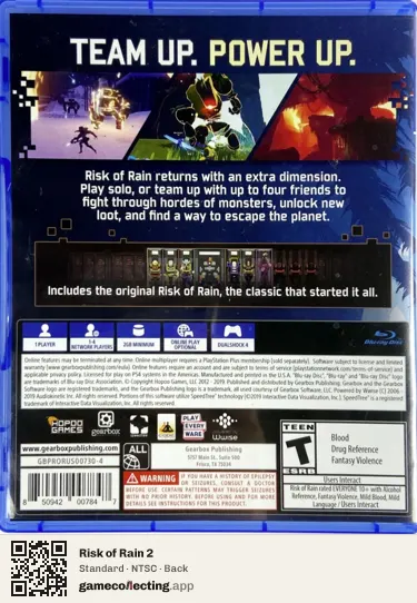 Risk of Rain 2 PlayStation 4, NTSC box back