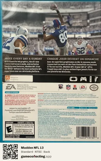 Madden NFL 13 Nintendo Wii U, NTSC box back