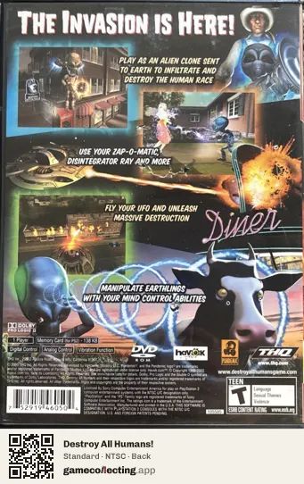 Destroy All Humans! PlayStation 2, NTSC box back