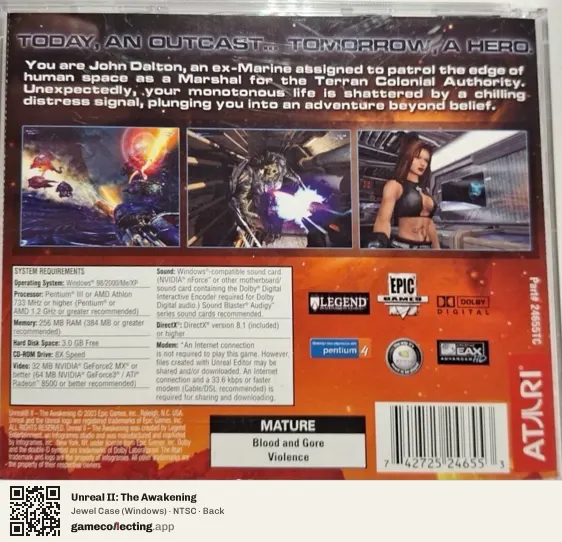 Unreal II: The Awakening Computer, NTSC box back