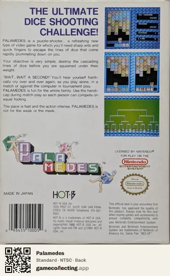 Palamedes Nintendo Entertainment System, NTSC box back