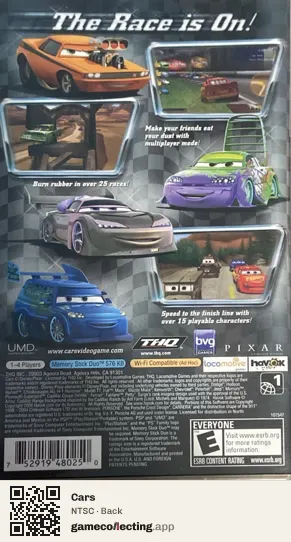 Cars PlayStation Portable, NTSC box back
