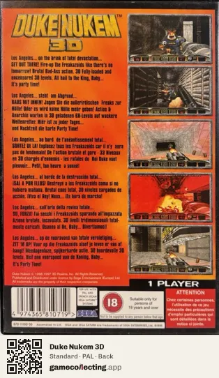 Duke Nukem 3D Sega Saturn, PAL box back