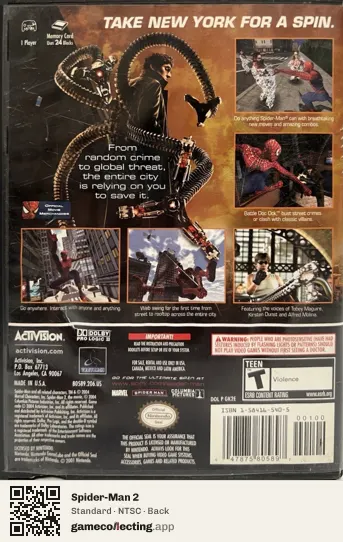 Spider-Man 2 Nintendo GameCube, NTSC box back