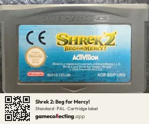 Shrek 2: Beg for Mercy! Game Boy Advance, PAL cartridge label