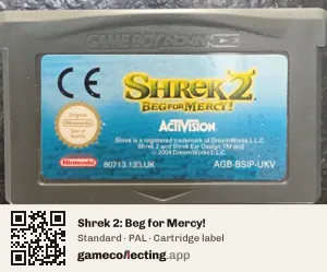 Shrek 2: Beg for Mercy! Game Boy Advance, PAL cartridge label