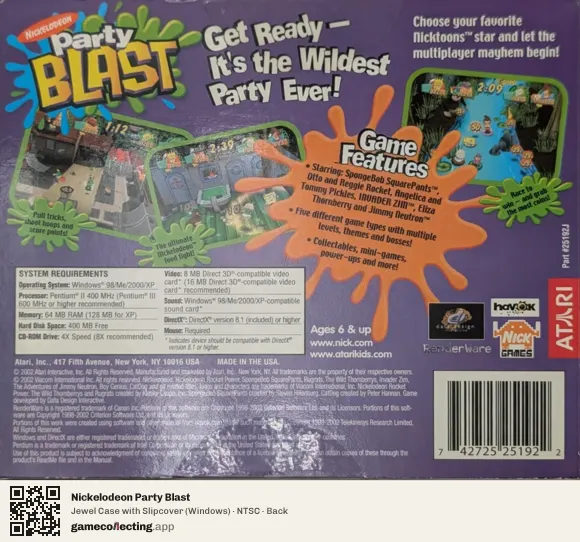 Nickelodeon Party Blast Computer, NTSC box back