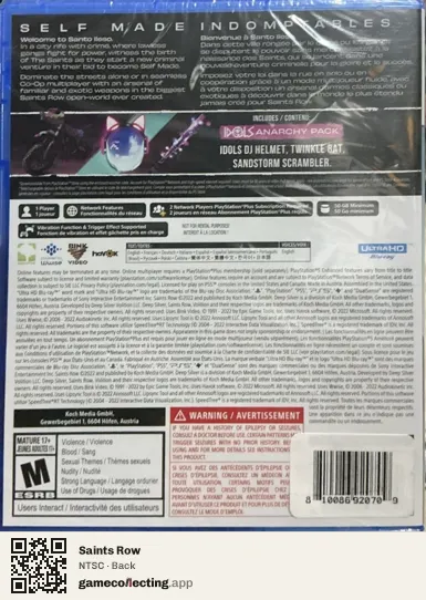 Saints Row PlayStation 5, NTSC box back