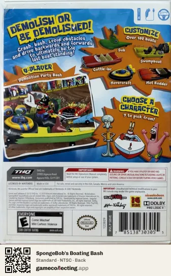 SpongeBob's Boating Bash Nintendo Wii, NTSC box back