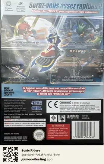 Sonic Riders Nintendo GameCube, France box back