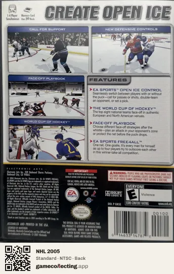 NHL 2005 Nintendo GameCube, NTSC box back