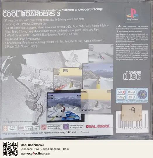 Cool Boarders 3 PlayStation, United Kingdom box back