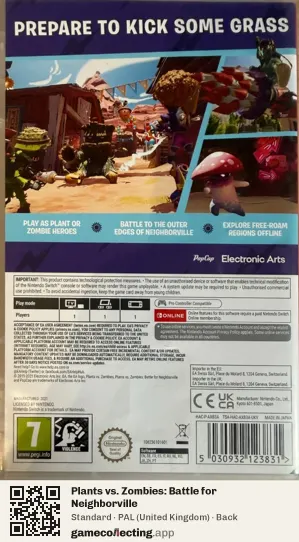Plants vs. Zombies: Battle for Neighborville Nintendo Switch, United Kingdom box back