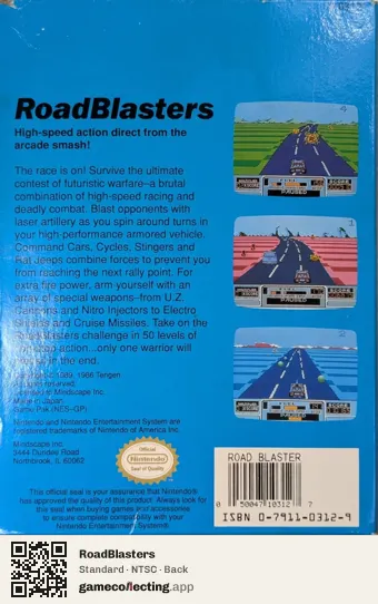 RoadBlasters Nintendo Entertainment System, NTSC box back