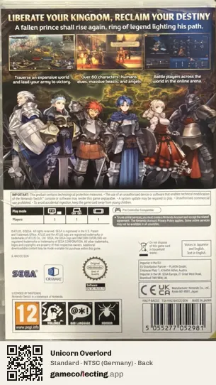 Unicorn Overlord Nintendo Switch, Germany box back