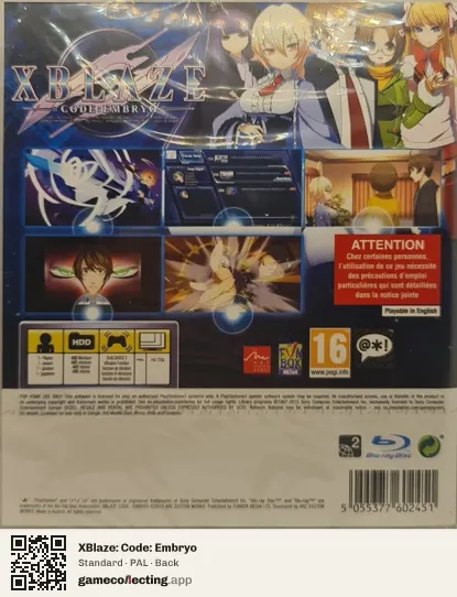 XBlaze: Code: Embryo PlayStation 3, PAL box back